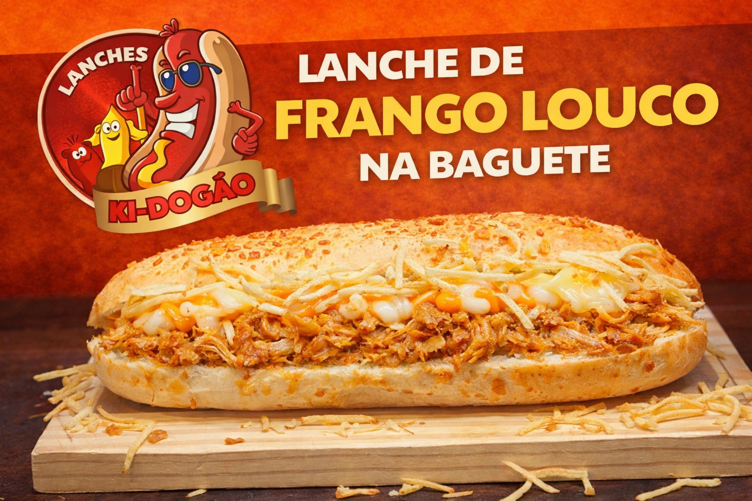 Frango louco na baguete — Lanches Ki-Dogão do Primo