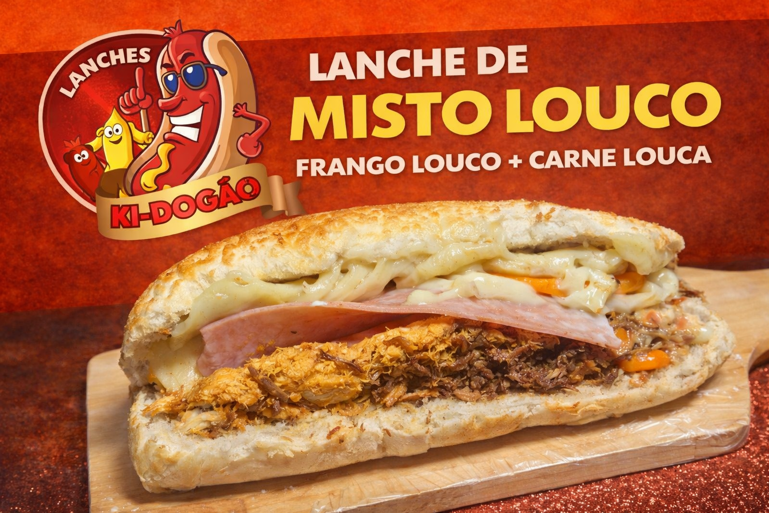 Misto louco — carne louca e frango louco na baguete